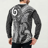 Aotearoa Maori Sea Animals Tribal Button Sweatshirt Manta Ray and Shark Moko Pattern Black Color