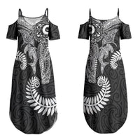 Aotearoa Maori Sea Animals Tribal Couples Matching Summer Maxi Dress and Hawaiian Shirt Manta Ray and Shark Moko Pattern Black Color LT03 - Polynesian Pride