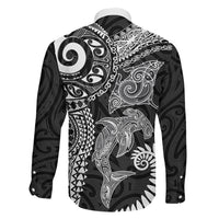 Aotearoa Maori Sea Animals Tribal Family Matching Puletasi and Hawaiian Shirt Manta Ray and Shark Moko Pattern Black Color LT03 - Polynesian Pride