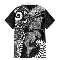 Aotearoa Maori Sea Animals Tribal Family Matching Tank Maxi Dress and Hawaiian Shirt Manta Ray and Shark Moko Pattern Black Color LT03 - Polynesian Pride
