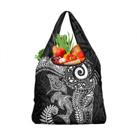 Aotearoa Maori Sea Animals Tribal Grocery Bag Manta Ray and Shark Moko Pattern Black Color LT03 1-pack One Size Black - Polynesian Pride