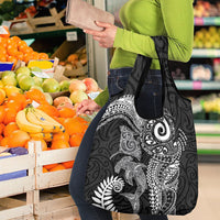 Aotearoa Maori Sea Animals Tribal Grocery Bag Manta Ray and Shark Moko Pattern Black Color LT03 - Polynesian Pride