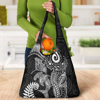 Aotearoa Maori Sea Animals Tribal Grocery Bag Manta Ray and Shark Moko Pattern Black Color LT03 - Polynesian Pride