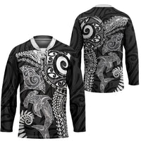 Aotearoa Maori Sea Animals Tribal Hockey Jersey Manta Ray and Shark Moko Pattern Black Color