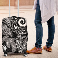 Aotearoa Maori Sea Animals Tribal Luggage Cover Manta Ray and Shark Moko Pattern Black Color