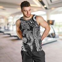 Aotearoa Maori Sea Animals Tribal Men Tank Top Manta Ray and Shark Moko Pattern Black Color