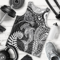 Aotearoa Maori Sea Animals Tribal Men Tank Top Manta Ray and Shark Moko Pattern Black Color