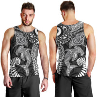 Aotearoa Maori Sea Animals Tribal Men Tank Top Manta Ray and Shark Moko Pattern Black Color