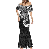 Aotearoa Maori Sea Animals Tribal Mermaid Dress Manta Ray and Shark Moko Pattern Black Color LT03 - Polynesian Pride