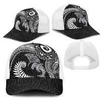 Aotearoa Maori Sea Animals Tribal Mesh Trucker Cap Manta Ray and Shark Moko Pattern Black Color