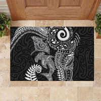 Aotearoa Maori Sea Animals Tribal Rubber Doormat Manta Ray and Shark Moko Pattern Black Color
