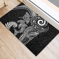 Aotearoa Maori Sea Animals Tribal Rubber Doormat Manta Ray and Shark Moko Pattern Black Color