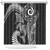 Aotearoa Maori Sea Animals Tribal Shower Curtain Manta Ray and Shark Moko Pattern Black Color