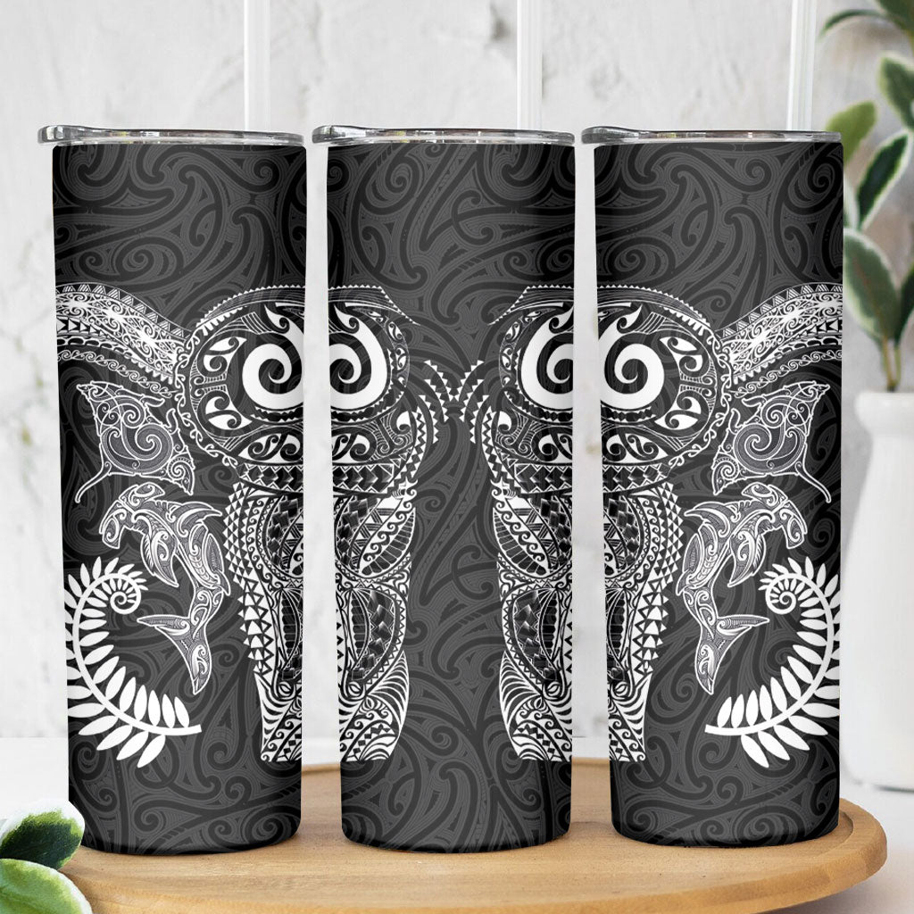 Aotearoa Maori Sea Animals Tribal Skinny Tumbler Manta Ray and Shark Moko Pattern Black Color LT03 - Polynesian Pride