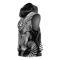 Aotearoa Maori Sea Animals Tribal Sleeveless Hoodie Manta Ray and Shark Moko Pattern Black Color LT03 - Polynesian Pride