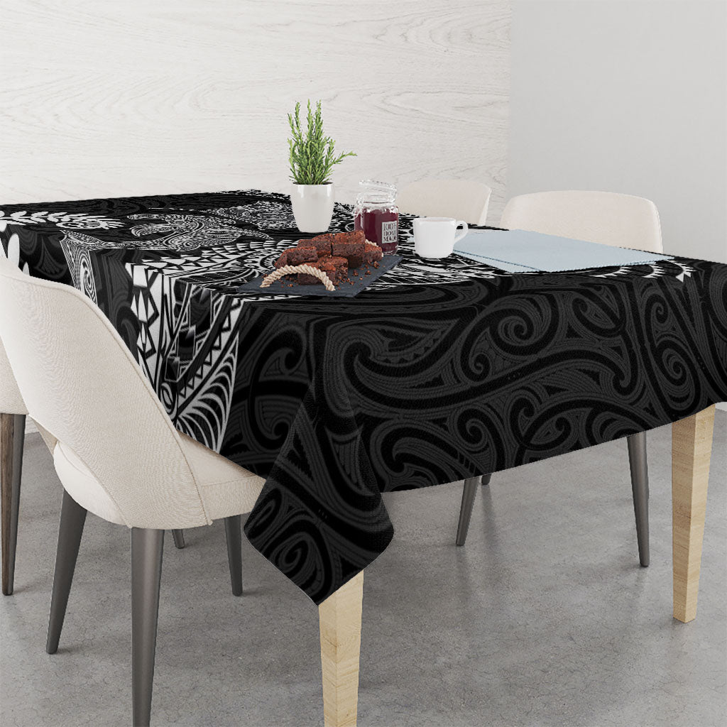 Aotearoa Maori Sea Animals Tribal Tablecloth Manta Ray and Shark Moko Pattern Black Color LT03 - Polynesian Pride