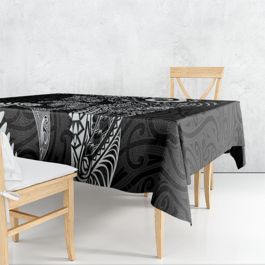 Aotearoa Maori Sea Animals Tribal Tablecloth Manta Ray and Shark Moko Pattern Black Color LT03 - Polynesian Pride