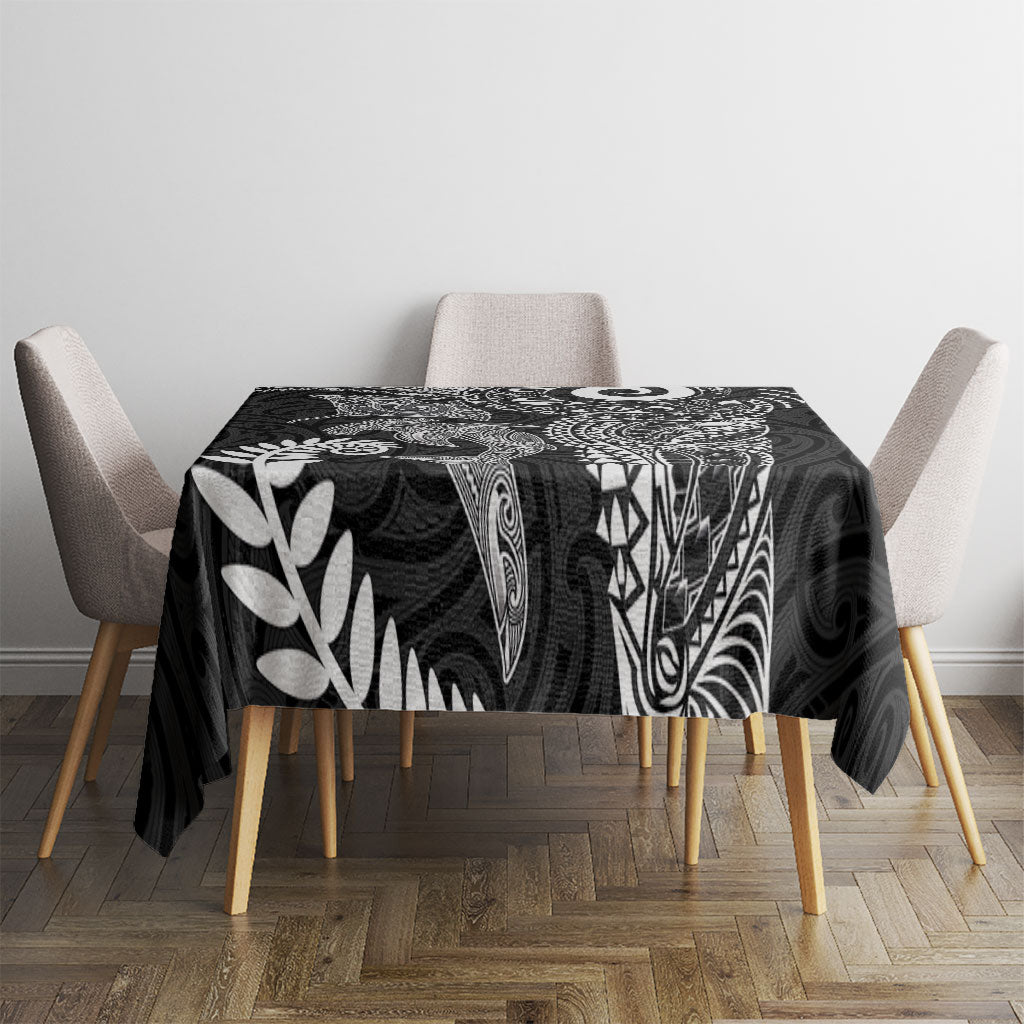 Aotearoa Maori Sea Animals Tribal Tablecloth Manta Ray and Shark Moko Pattern Black Color LT03 - Polynesian Pride