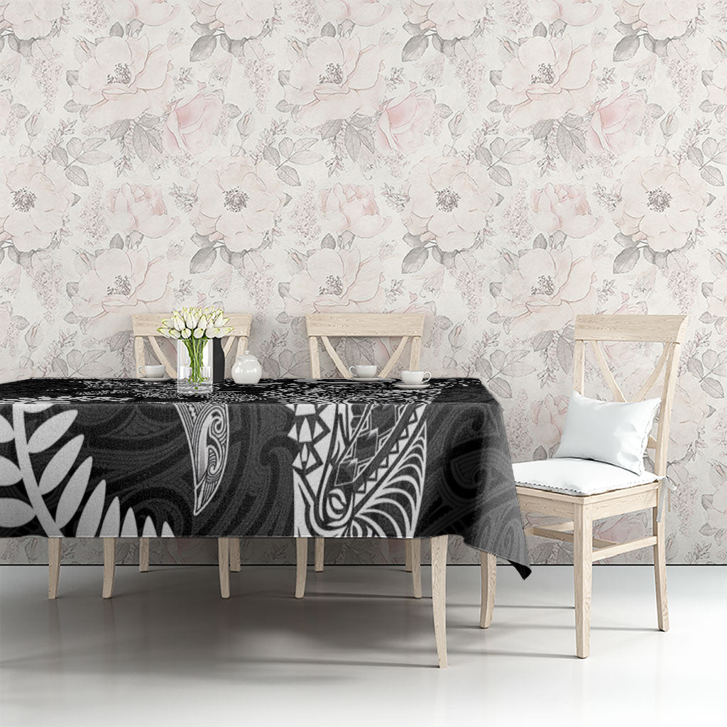 Aotearoa Maori Sea Animals Tribal Tablecloth Manta Ray and Shark Moko Pattern Black Color LT03 - Polynesian Pride