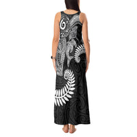 Aotearoa Maori Sea Animals Tribal Tank Maxi Dress Manta Ray and Shark Moko Pattern Black Color