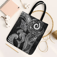 Aotearoa Maori Sea Animals Tribal Tote Bag Manta Ray and Shark Moko Pattern Black Color