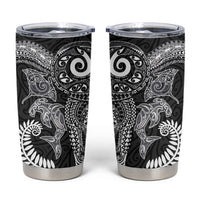 Aotearoa Maori Sea Animals Tribal Tumbler Cup Manta Ray and Shark Moko Pattern Black Color