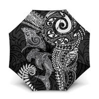 Aotearoa Maori Sea Animals Tribal Umbrella Manta Ray and Shark Moko Pattern Black Color