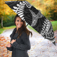 Aotearoa Maori Sea Animals Tribal Umbrella Manta Ray and Shark Moko Pattern Black Color