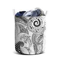 Aotearoa Maori Sea Animals Tribal Laundry Basket Manta Ray and Shark Moko Pattern White Color