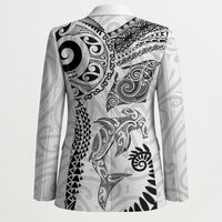 Aotearoa Maori Sea Animals Tribal Blazer Manta Ray and Shark Moko Pattern White Color