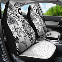 Aotearoa Maori Sea Animals Tribal Car Seat Cover Manta Ray and Shark Moko Pattern White Color