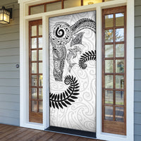 Aotearoa Maori Sea Animals Tribal Door Cover Manta Ray and Shark Moko Pattern White Color
