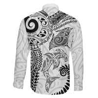 Aotearoa Maori Sea Animals Tribal Family Matching Tank Maxi Dress and Hawaiian Shirt Manta Ray and Shark Moko Pattern White Color LT03 - Polynesian Pride
