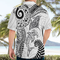 Aotearoa Maori Sea Animals Tribal Hawaiian Shirt Manta Ray and Shark Moko Pattern White Color