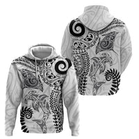 Aotearoa Maori Sea Animals Tribal Hoodie Manta Ray and Shark Moko Pattern White Color