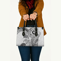 Aotearoa Maori Sea Animals Tribal Leather Bag Manta Ray and Shark Moko Pattern White Color