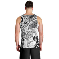 Aotearoa Maori Sea Animals Tribal Men Tank Top Manta Ray and Shark Moko Pattern White Color