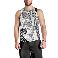 Aotearoa Maori Sea Animals Tribal Men Tank Top Manta Ray and Shark Moko Pattern White Color