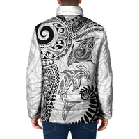 Aotearoa Maori Sea Animals Tribal Padded Jacket Manta Ray and Shark Moko Pattern White Color