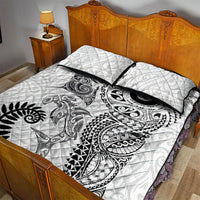 Aotearoa Maori Sea Animals Tribal Quilt Bed Set Manta Ray and Shark Moko Pattern White Color