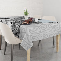 Aotearoa Maori Sea Animals Tribal Tablecloth Manta Ray and Shark Moko Pattern White Color