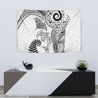 Aotearoa Maori Sea Animals Tribal Tapestry Manta Ray and Shark Moko Pattern White Color