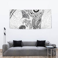 Aotearoa Maori Sea Animals Tribal Tapestry Manta Ray and Shark Moko Pattern White Color