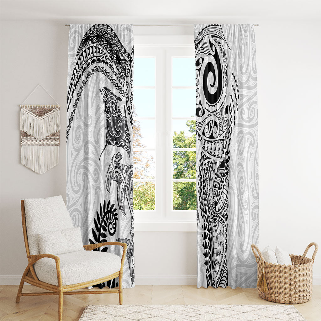 Aotearoa Maori Sea Animals Tribal Window Curtain Manta Ray and Shark Moko Pattern White Color