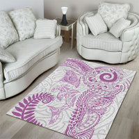 Aotearoa Maori Sea Animals Tribal Area Rug Manta Ray and Shark Moko Pattern Pink Color