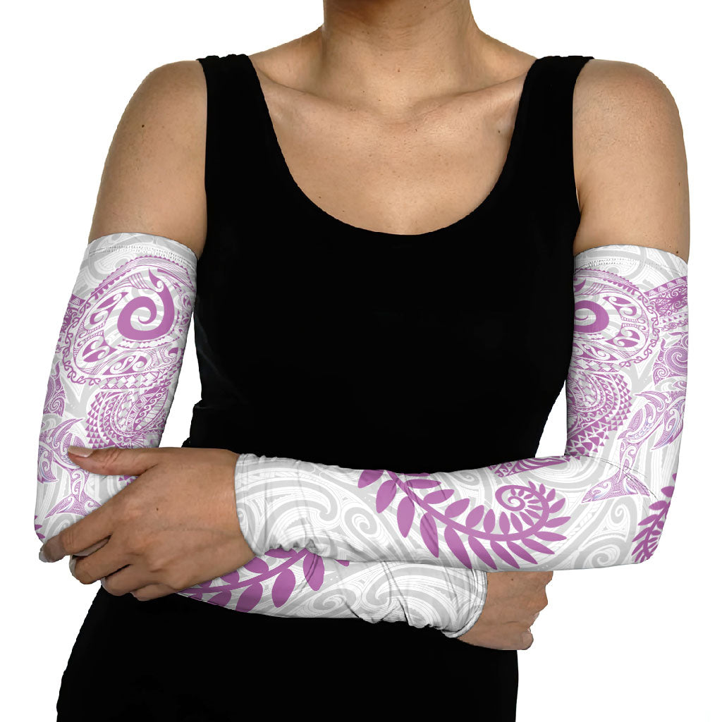 Aotearoa Maori Sea Animals Tribal Arm Sleeves Manta Ray and Shark Moko Pattern Pink Color