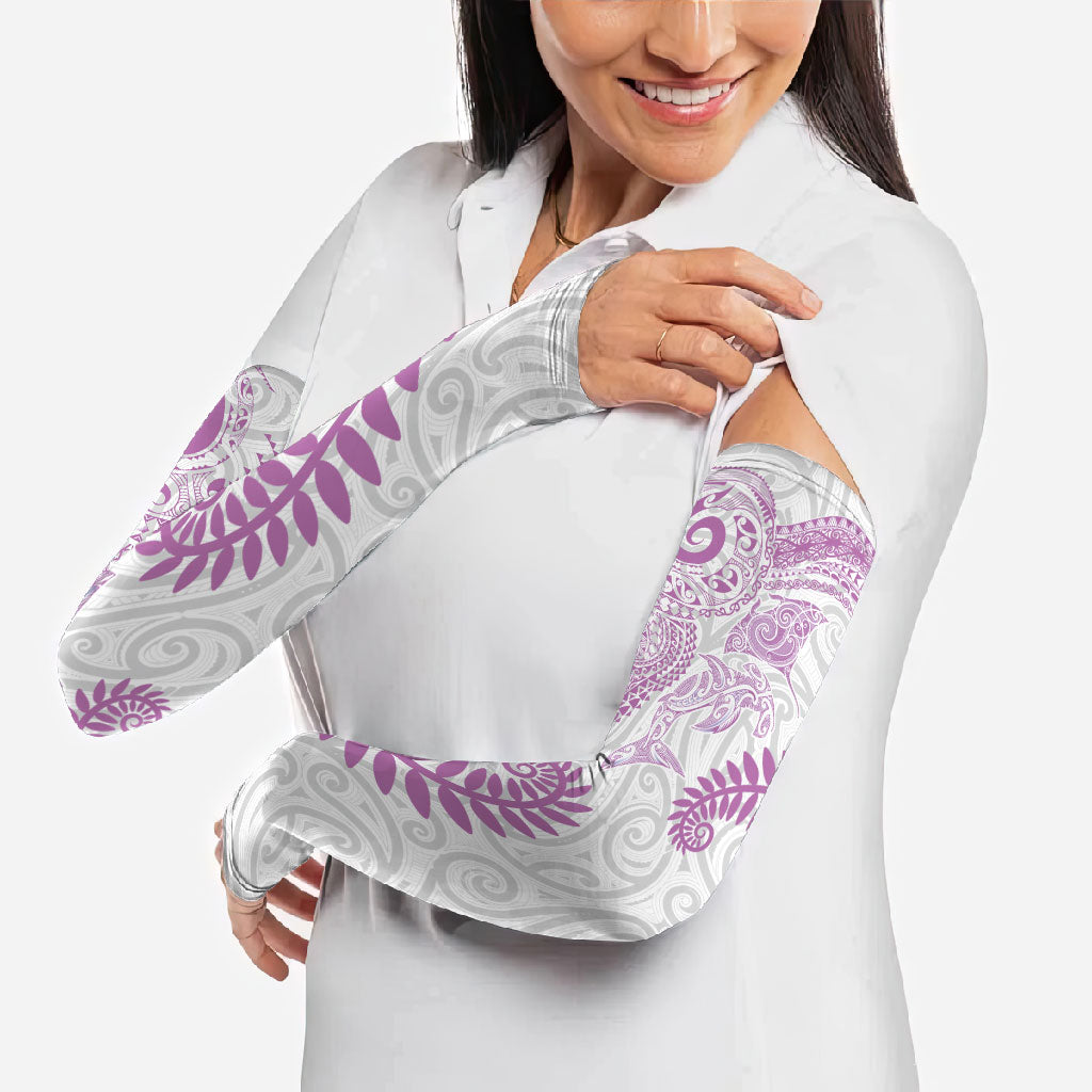 Aotearoa Maori Sea Animals Tribal Arm Sleeves Manta Ray and Shark Moko Pattern Pink Color