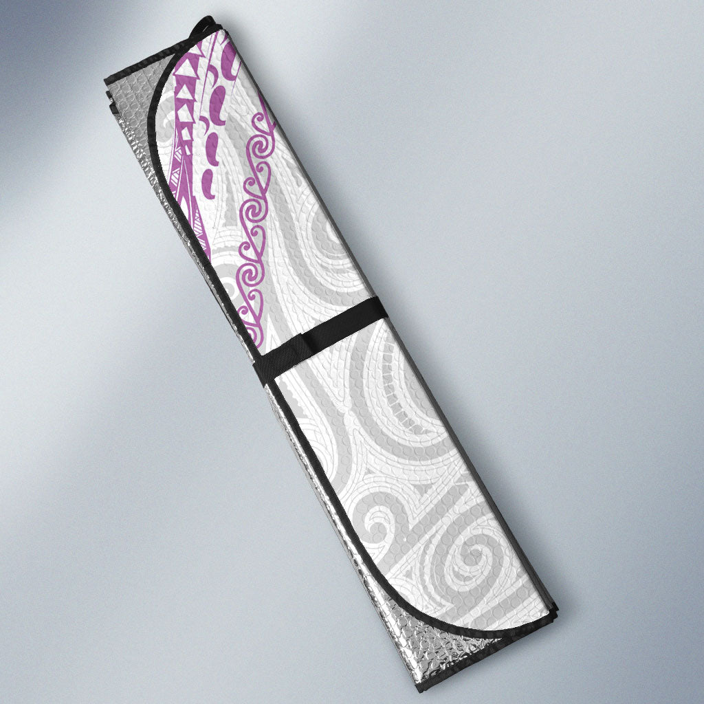 Aotearoa Maori Sea Animals Tribal Auto Sun Shade Manta Ray and Shark Moko Pattern Pink Color