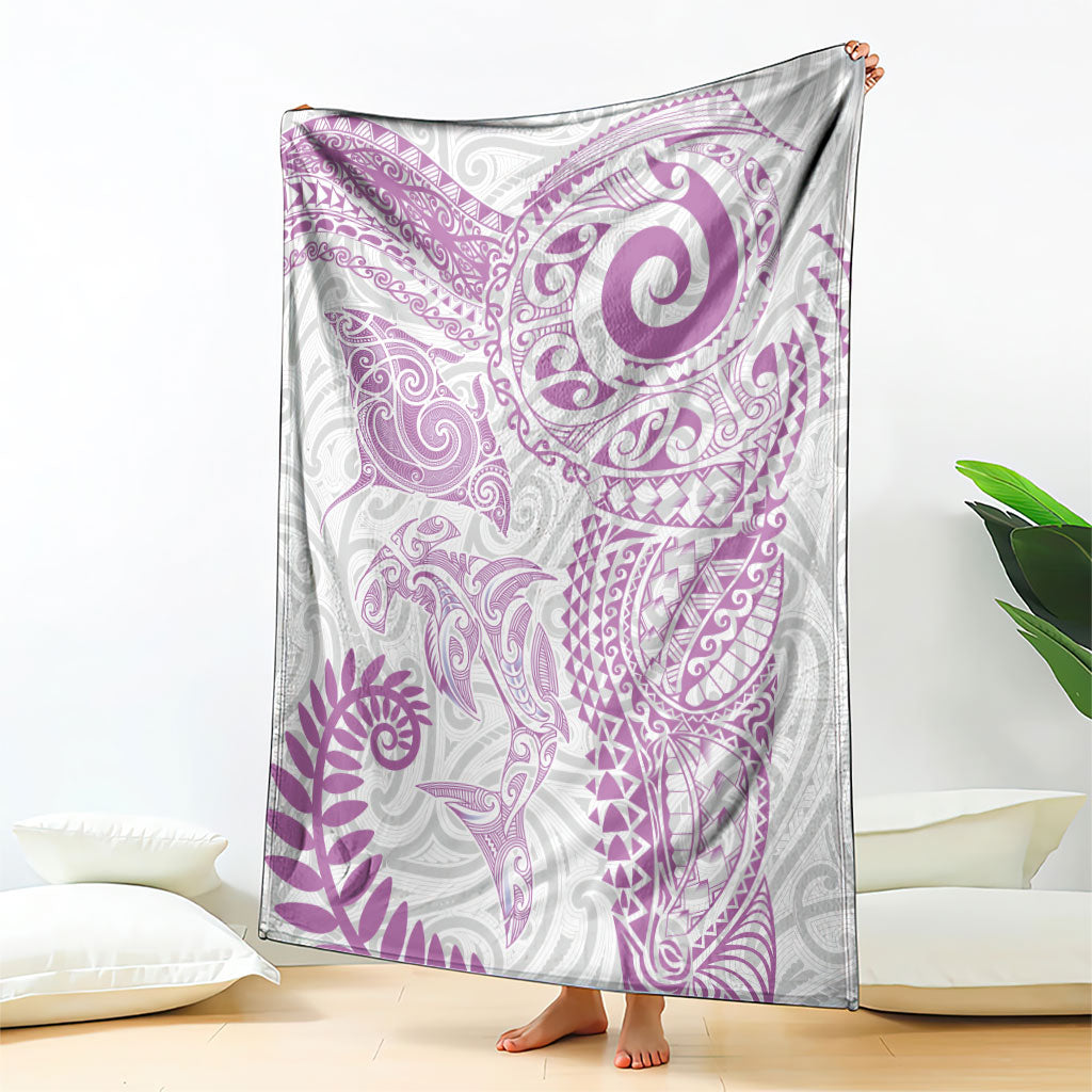 Aotearoa Maori Sea Animals Tribal Blanket Manta Ray and Shark Moko Pattern Pink Color LT03 - Polynesian Pride