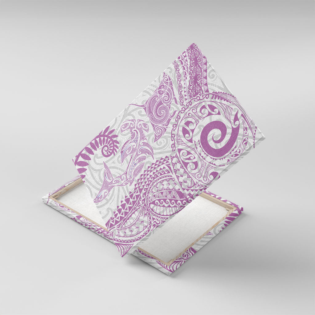 Aotearoa Maori Sea Animals Tribal Canvas Wall Art Manta Ray and Shark Moko Pattern Pink Color